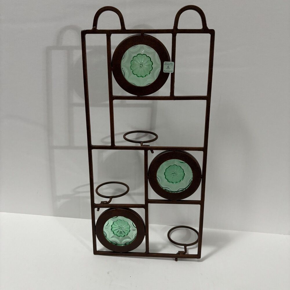PartyLite La Rosetta Sconce P7566 Green Glass Floral Wall Candle Holder - Picture 1 of 4